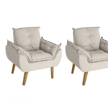 Imagem de Kit 02 Poltrona/cadeira Decorativa Glamour Opala Com Pés Quadrado Bege