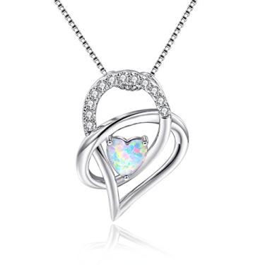 Imagem de Colar com pingente de opala de fogo branco para mulheres, joia de pedra do mês de nascimento para meninas.. Branco