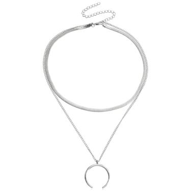 Imagem de Colar de ouro feminino moderno com pingente de camada dupla crescente, hipoalergênico, acessórios de moda, joias, presentes, Medium, Metal, Sem Pedra Preciosa