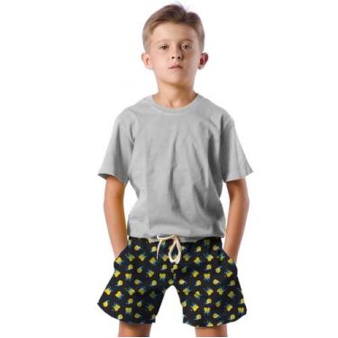 Imagem de Shorts Infantil Bermuda Calção Praia Verão Abacaxi Cartoon Amarelo 451