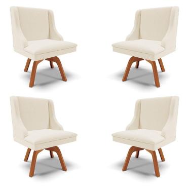 Imagem de Kit 4 Cadeiras Decorativas Sala De Jantar Base Giratória De Madeira Firenze Linho Bege/natural G19