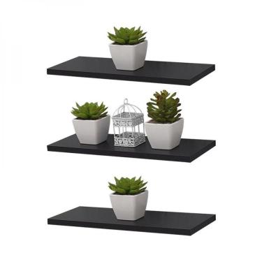 Imagem de Kit 3 Prateleiras 40 X 20cm Preta Suporte Invisível