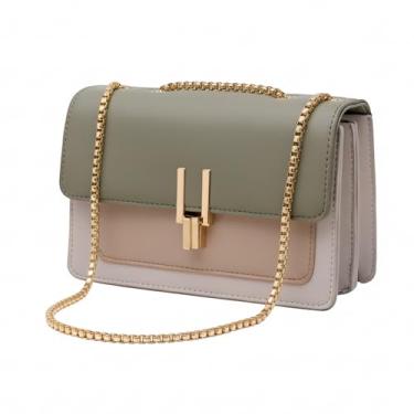 Imagem de VONCOSS Bolsa tiracolo feminina pequena bolsa de ombro com organizador de vários bolsos e alça de corrente, estilo designer de moda, Verde, Medium, Bolsa tiracolo feminina