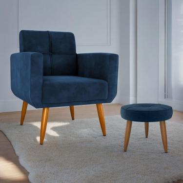Imagem de Jogo Poltrona E Puff Para Sala Hazen Veludo Azul