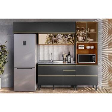 Imagem de Cozinha Completa Proença 4 Peças (2aéreos+1balcão+1paneleiro) C4p197 Nogueira-carbono Prime Tx - Demóbile