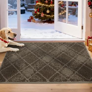 Imagem de COSY HOMEER Tapete de porta antiderrapante para entrada da porta da frente - Tapete antisujeira de perfil baixo, absorvente e lavável (51 x 81 cm, marrom)