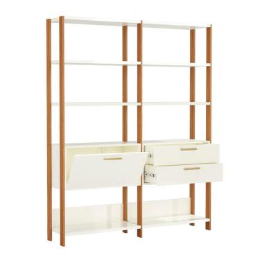 Imagem de Estante Helen 100% MDF 1 Porta 2 Gavetas Off White e Freijó