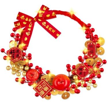 Imagem de Guirlanda de ano novo chinês com círculo de videira de maçãs, guirlanda de flores douradas, enfeite para pendurar no festival da primavera chinesa, para parede, porta, janelas, decoração de festival