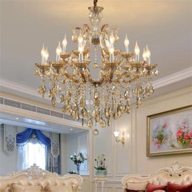 Imagem de Lustre europeu de luxo em cristal marrom, cinza fumê, para sala de estar, restaurante, quarto, villa, hotel, restaurante ocidental, loja de roupas, salão de beleza, karaokê. Luminária penden