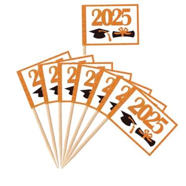Imagem de BQTBQT 100 Pcs Mini Graduation 2025 Toothpick Flags Decorations Party Theme, Graduates of the Class of 2025 Cap Diploma Cupcake Toppers Cocktail Food Flags Decor（Golden）