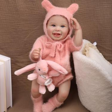Imagem de Bebê Reborn Boneca Realista Menina Corpo de Silicone Olhos Azuis 48cm Pode Dar Banho