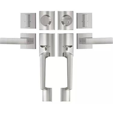 Imagem de SUYA Conjunto de fechadura de porta frontal dupla resistente com fechadura de cilindro único e alavanca quadrada (combinação com chave e falso) - reversível para portas de entrada externas esquerda