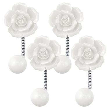 Imagem de LUMINFLY 4 ganchos de parede rosa de cerâmica, cabides de casaco em forma de flor para bolsas, toalhas e cachecóis, ganchos decorativos de alta capacidade para casa, escritório, café