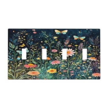 Imagem de Capas para interruptores de luz, boho, vintage, floral, borboleta, quadriciclo, placa elétrica para parede de 4 grupos, placas decorativas para quarto, decoração de casa