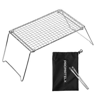 Imagem de PROMATELX Grelha individual de 28 cm, churrasqueira dobrável, churrasqueira a carvão portátil de aço inoxidável 304 com bolsa de transporte para cozinhar ao ar livre, churrasco e piquenique (médio)