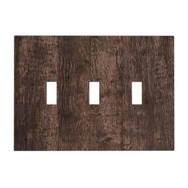 Imagem de Placas decorativas para interruptores rústicos marrom escuro grão de madeira 3 gangues placa de parede triplo interruptor de luz painel frontal painéis de parede elétricos para decoração de quarto de