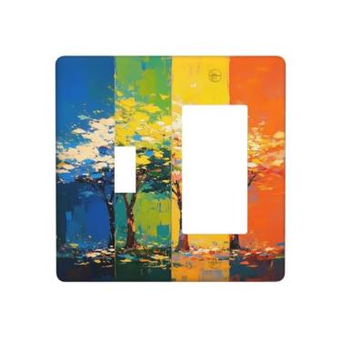 Imagem de Nadoabtm Outlet Covers arte pintura a óleo árvore mudança sazonal cores vibrantes 1 interruptor 1 combinação de balancim placa de parede decorativa placas de interruptor elétrico placa de cobertura de