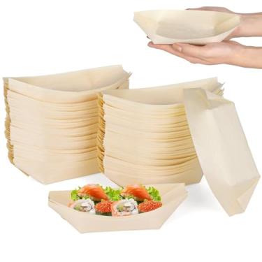Imagem de 100 pratos descartáveis de madeira para barcos, 7,5 pratos de comida em forma de folha para catering, aperitivos e pequenos lanches, bandejas de servir convenientes para eventos e casa