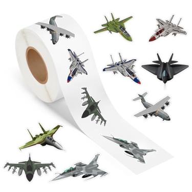 Imagem de 500 adesivos de jato de combate rolam aviões militares de avião de guerra adesivos autoadesivos à prova d'água para decorações de festa de aniversário, suprimentos de lembrancinhas, selos de envelope