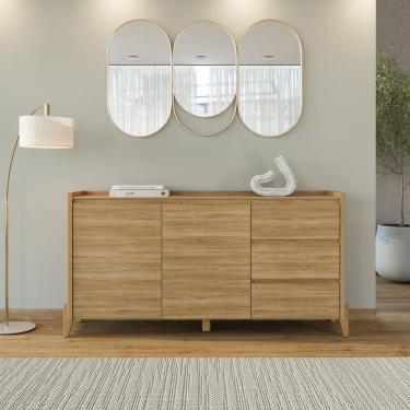 Imagem de Aparador Buffet 2 Portas 3 Gavetas com Pes de Madeira Macica Rennes Casa D