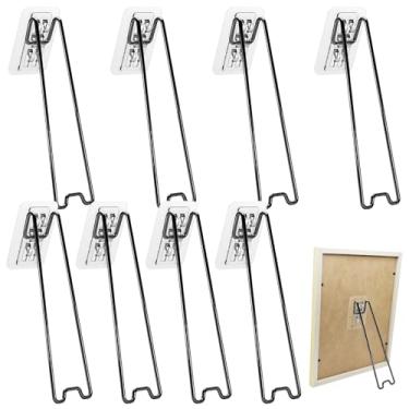 Imagem de Suporte de quadro com 8 peças de suporte de cavalete de ferro, design traseiro preto para molduras dobráveis autoadesivas de 22 a 36 cm, suporte de imagem estável