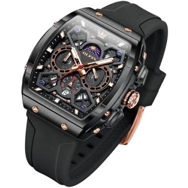 Imagem de OLEVS Relógios masculinos luxuosos, vestidos de rosto grande, pulseira de silicone, à prova d'água, cronógrafo, analógico, quartzo, casual, relógio de pulso masculino (pulseira preta/vermelha/branca