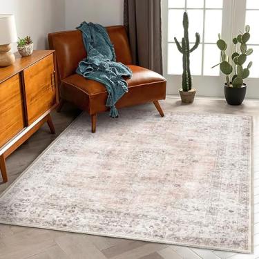 Imagem de CHAMPLANT Tapete de área lavável, 9,5 x 1,5 m, vintage, tradicional, dobrável, tapetes finos, retrô, cozinha, interior, desgastado, antiderrapante, tapete com estampa floral, quarto, sala de estar