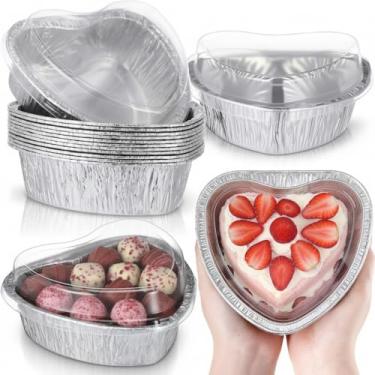 Imagem de Hushee Forma de bolo para o dia dos namorados em forma de coração com tampas 765 g, recipientes de alimentos de tamanho grande, folha de alumínio, embalagem de alimentos para o dia dos namorados, 12