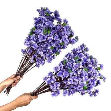 Imagem de Kit 10 a 40 Hastes De Flores De Cerejeira Artificial 65cm Flor Pessegueiro Estilo Oriental Para Decoração- Ramos de Pessegueiro Oriental para Decoração de Vaso(Roxo,kit 30 unidades)