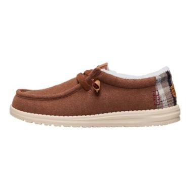 Imagem de HEYDUDE Mocassins masculinos Wally Cozy Plaid Downtown | Forro de ovelha sem cadarço para homens, leves e confortáveis, Downtown Brown/Multi, 46