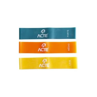 Imagem de Kit 6 Faixas Elásticas para Exercício, 3 Mini Bands e 3 Faixas TPE, Resistência Leve/Média/Forte, Azul/Amarelo/Vermelho, 150cm x 12cm