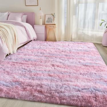 Imagem de Tapetes macios para quarto, sala de estar, 1,2 x 1,8 m, tapetes felpudos abstratos, rosa, antiderrapante, moderno, felpudo, para dormitório, berçário, decoração de quarto de crianças, tapete macio e
