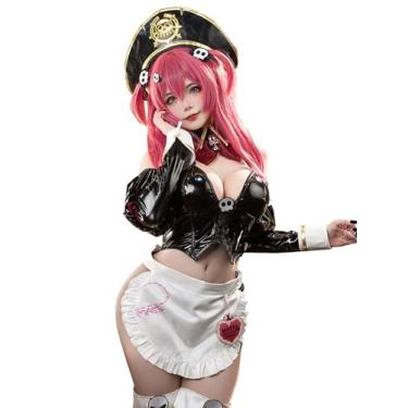 Imagem de Cosplay.fm Game Victory Cosplay Fantasia de Deusa Capitã Short Top Tanga com Avental e Chapéu (Preto, G)
