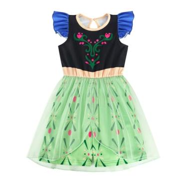 Imagem de COTRIO Macacão infantil de princesa com sobreposição de saia de tule, roupa de aniversário, macacão de peça única com babados, Preto, verde, 7-8 Anos