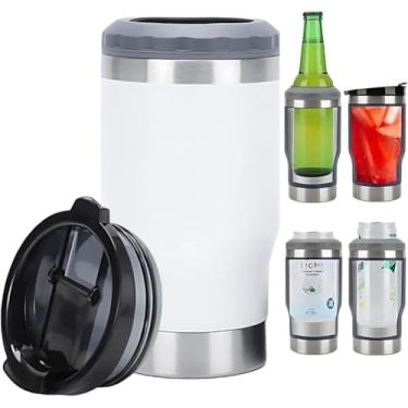 Imagem de Copo Térmico Long Neck 420ml em Inox com Abridor – Isolamento a Vácuo, Porta-Lata e Porta-Garrafa 4h Gelado (Branco)