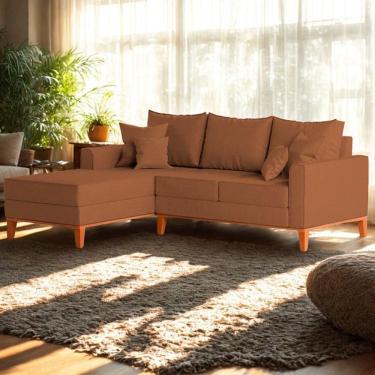 Imagem de Sofá 3 Lugares Beny Com Chaise Esquerdo Linho Terracota