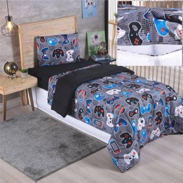 Imagem de Kit Coordenado Edredom Com Lençol Solteiro Alegria - Play Game - 100% Poliéster