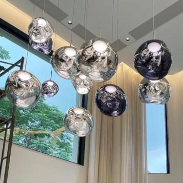 Imagem de Luminária pendente exclusiva em formato de lâmpada de lava - Lustre de design para escadas, casas, duplex, salas de estar, salas de jantar e balcões de bar (prateada, 18 cm)