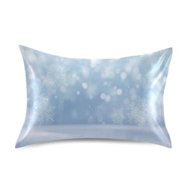 Imagem de ATTX Fronha de almofada branca com flocos de neve com fecho de envelope para cabelo e pele, macia, respirável, suave, ambos os lados, capa de almofada de seda refrescante (Queen 50 cm × 76 cm, 1 peça