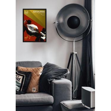 Imagem de Quadro Ayrton Senna Fórmula 1 com Vidro e Moldura Preta Tamanho:21cm x