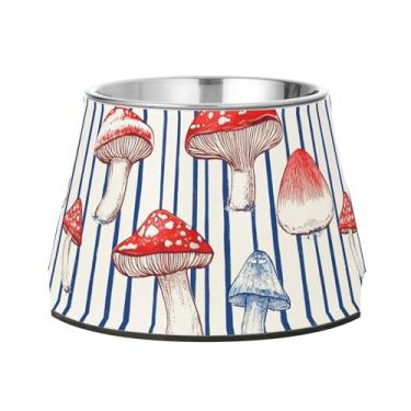 Imagem de SEHANY Tigelas para cães de ervas e cogumelos antiderrapante de aço inoxidável com fundo de borracha para evitar tombamento, tigelas elevadas para comida e água quadriculadas para cães e gatos