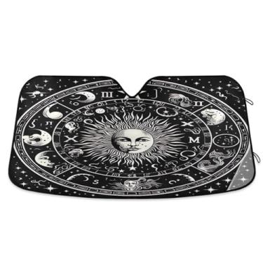 Imagem de ATTX Para-brisa de carro com símbolos do zodíaco 139.7 cm x 70.1 cm escudo solar universal com proteção UV, persiana de janela frontal automática dobrável para caminhões Sedans SUVs #107
