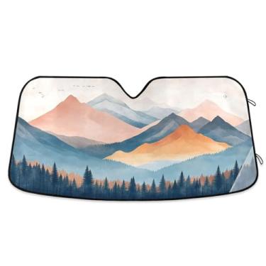 Imagem de ATTX Pára-brisas de carro colorido Mountains 144.8 cm x 80.0 cm Protetor solar universal com proteção UV, persiana de janela frontal automática dobrável para caminhões Sedans SUVs #809