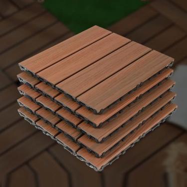 Imagem de Azulejos de convés interligados de plástico, 30,5 x 30,5 cm à prova d'água para piso composto externo para varanda piscina varanda quintal A 20 peças