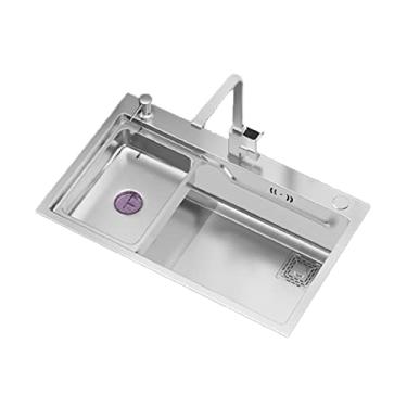 Imagem de HGTRH Lava-louças cozinha 1 seio com torneira, lava-louças debaixo bancada preta para móveis de cozinha, lava-louças inoxidável 1 peito com tábua de cortar e cesta seca, economia de espaço, 60 x 45 cm