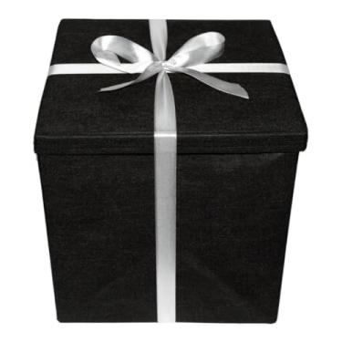 Imagem de Caixa de Presente Extra Grande com Laço de Seda - Elegante para Presentes Especiais(Preto/Prata)