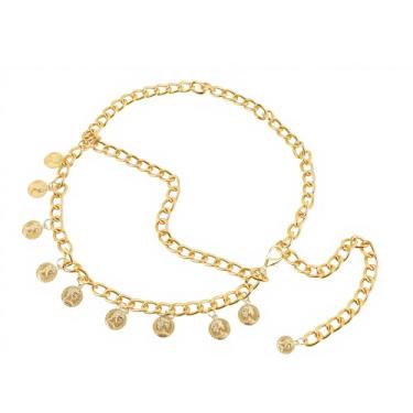 Imagem de Nextpal Cinto feminino de corrente dourada, ajustável, plus size, grosso, com elos de metal, joia corporal moderna para vestidos e jeans, 113 cm de comprimento, acabamento dourado, acessórios de