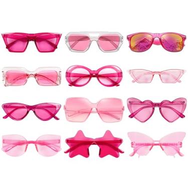 Imagem de Matcheck 12 óculos de sol estilo misto clássico retrô colorido óculos de festa rosa choque fantasia óculos a granel unissex adulto