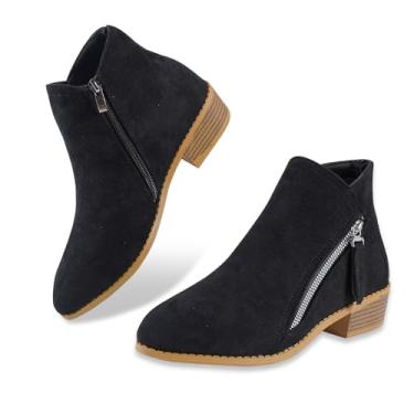 Imagem de YOUNIFIZ Caneca feminina bico fino camurça sintética salto empilhado bota ocidental tornozelo, Preto, 38