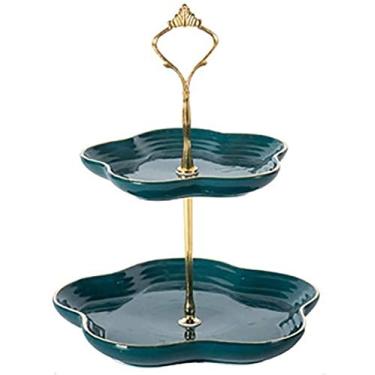 Imagem de Suportes de bolo para festa, prato de frutas de cerâmica, estilo EuropUPC, bandeja de frutas, doces, nozes, lanche, adequado para banquete de casa, casamento, hotel, prato de cor esmeralda